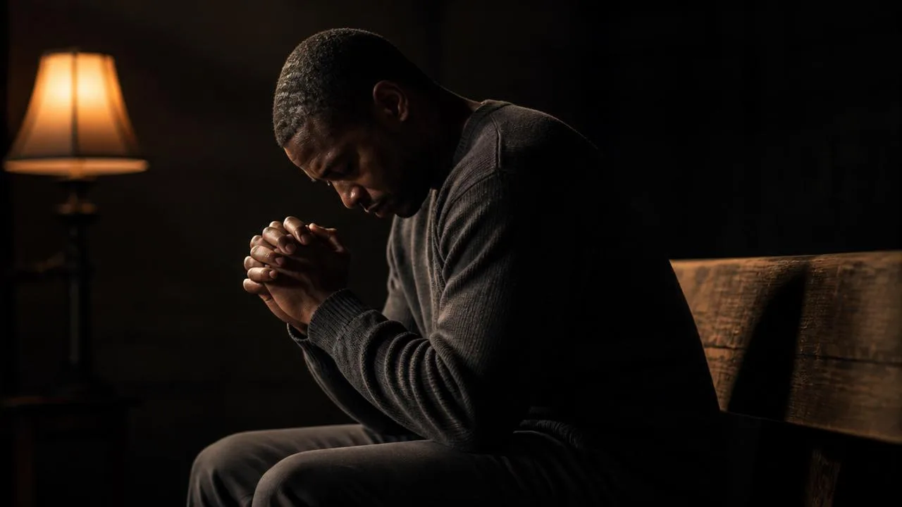 Man in quiet reflection — focus and discipline